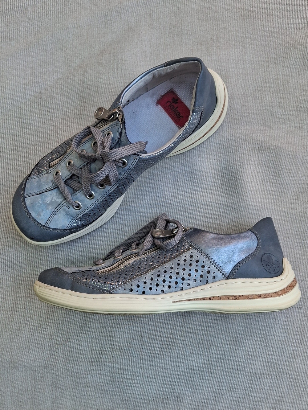 Rieker Women's Casual Blue Lace-Up Shoes with Zipper - Sz EU 38 (US 7)